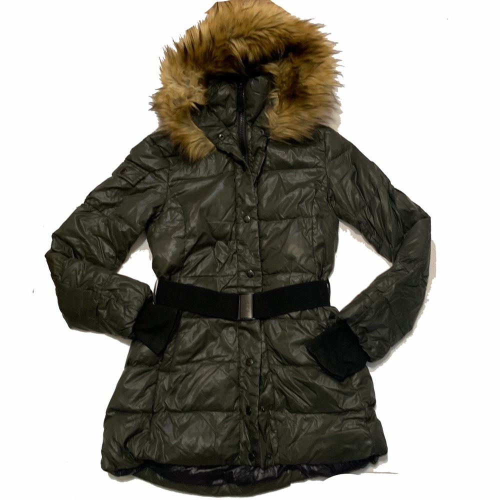 S13 New York Women's Olive Puffer Jacket with Faux Fur Hood